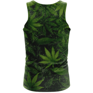 Marijuana Mary Jane 420 Weed Leaves All Over Green Tank Top - back