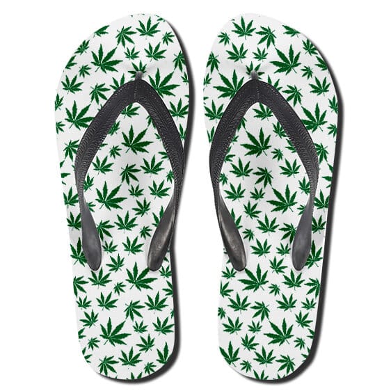 Marijuana Sativa Strain Leaves Pattern Weed Flip Flops