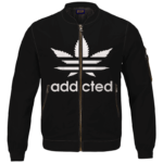 Marijuana Weed Adidas Addicted Logo Black Bomber Jacket
