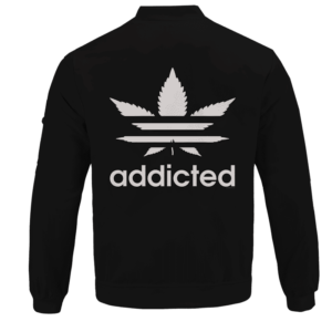 Marijuana Weed Adidas Addicted Logo Black Bomber Jacket - back