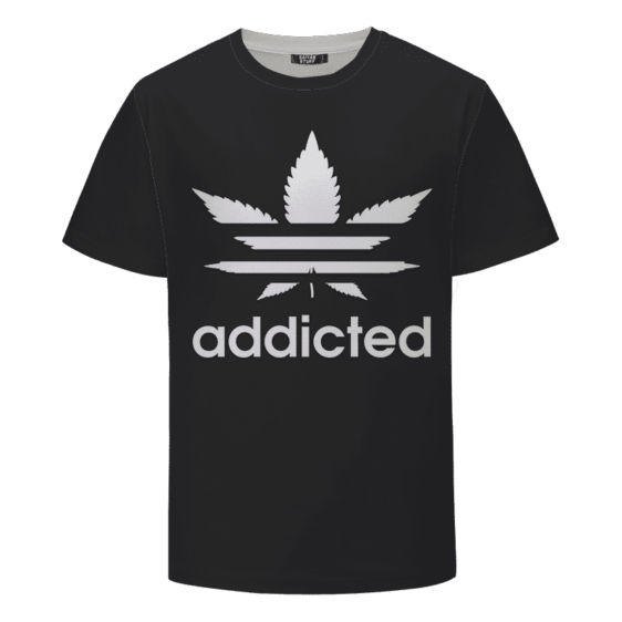 Marijuana Weed Adidas Inspired Addicted Logo Black T-shirt