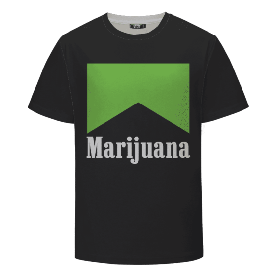 Marlboro Logo Awesome Green Marijuana Spoof Black T-shirt