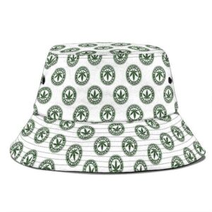 Medicinal Marijuana Leaf Logo Pattern White Bucket Hat