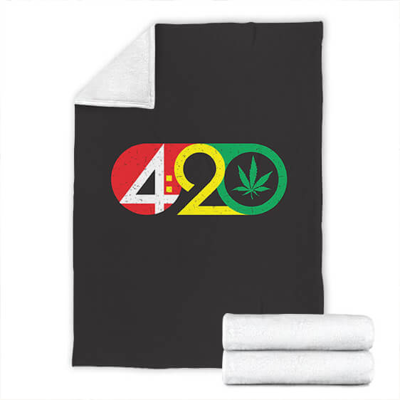 Minimalist Rastafarian 420 Weed Logo Black Throw Blanket