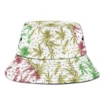 Minimalistic Marijuana Leaf Pattern Rasta Colors Bucket Hat