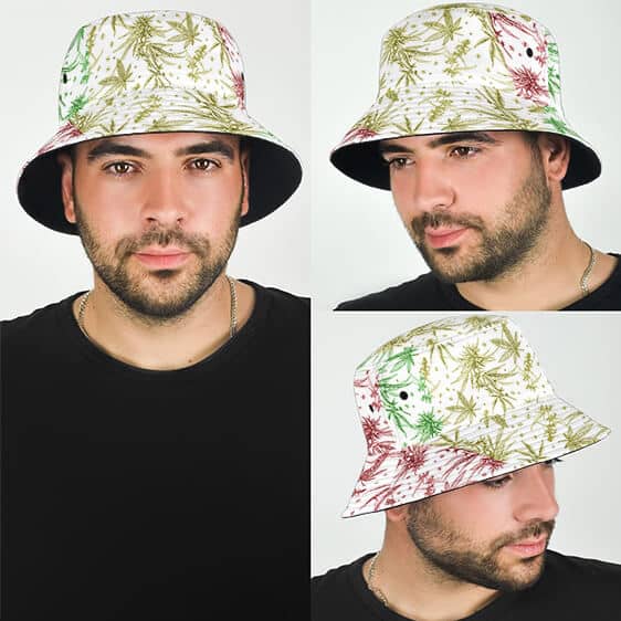 Minimalistic Marijuana Leaf Pattern Rasta Colors Bucket Hat