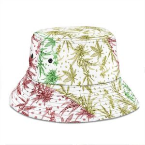 Minimalistic Marijuana Leaf Pattern Rasta Colors Bucket Hat