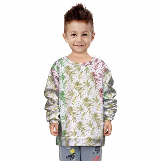 Minimalistic Marijuana Leaf Pattern Rasta Colors Kids Sweater