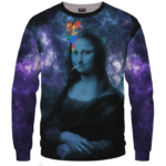 Mona Lisa Collage Smoking Joint Galaxy 420 Trippy Sweatshirt