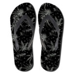 Monochrome Cannabis Herb Leaves Black Thong Sandals