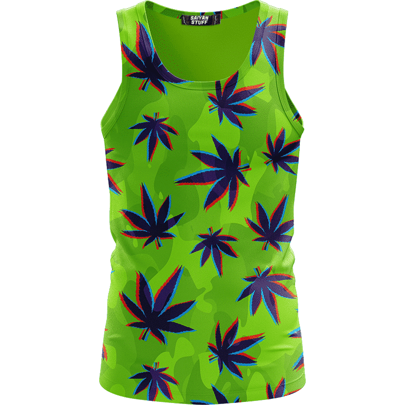 Neon Green Camouflage 3D Weed Pattern 420 Marijuana Tank Top
