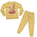 Pizza Joint Smoking Weed Pattern Yellow Pajamas Set