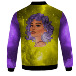 Portrait Smoking Marijuana Joint Purple Gold Galaxy Bomber Jacket - BACK