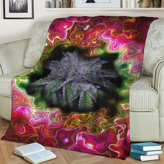 Psychedelic Cannabis Plant Artwork Dope 420 Throw Blanket