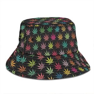 Rainbow Colors Cannabis Weed Leaf Pattern Bucket Hat