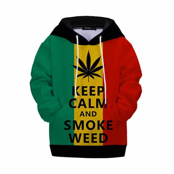 Rasta Colors Keep Calm And Smoke Weed Stylish Kids Hoodie