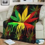 Rastafarian Colors Marijuana Weed Leaf Stylish Throw Blanket