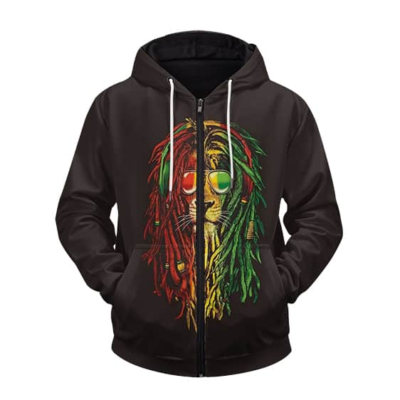Rastafarian Dreadlocked Lion 420 Art Dope Zip Up Hoodie