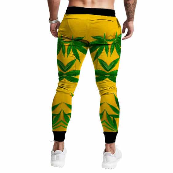 Realistic Cannabis Leaves Design Cool Yellow Jogger Pants