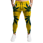 Realistic Marijuana Leaves Design Yellow Tracksuit Bottoms