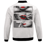 Red Lips Rolling Smoking a Marijuana Joint 420 Bomber Jacket - BACK