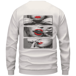 Red Lips Rolling Smoking a Marijuana Joint 420 Crewneck Sweatshirt Back