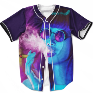 Retro Painted Girl Smoking Blunt 420 Marijuana Baseball Jersey
