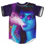 Retro Painted Girl Smoking Blunt 420 Marijuana Baseball Jersey