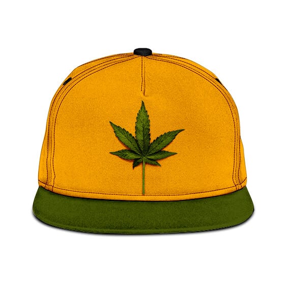 Minimalist Real Marijuana Leaf Yellow Cool Snapback Hat