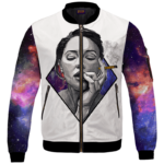 Sexy Women Smoking Blunt In Galaxy Amazing 420 Bomber Jacket