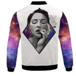 Sexy Women Smoking Blunt In Galaxy Amazing 420 Bomber Jacket - BACK