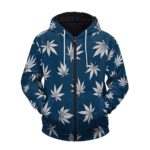 Silver Colored Marijuana Leaf All Over Print Zip Up Hoodie