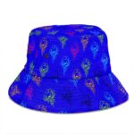 Skull Magic Mushrooms Outline Pattern Badass Bucket Hat