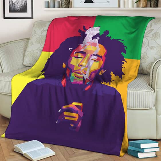 Smoking Bob Marley 420 Rastafarian Art Fleece Blanket
