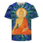 Smoking Pot Meditating Buddha Dope Marijuana Leaves Blue Green T-shirt