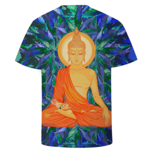 Smoking Pot Meditating Buddha Dope Marijuana Leaves Blue Green T-shirt