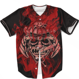 Smoking Samurai Dark Red Japanese Theme Baseball Jersey