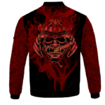 Smoking Samurai Dark Red Japanese Theme Bomber Jacket - BACK