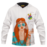 Smoking Weed Hippie Cool Art Fantastic White Hoodie