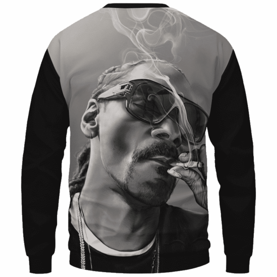 Snoop Dogg Smoking Joint Gray Black Awesome Sweater - Back Mockup