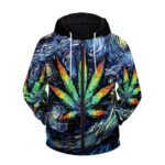 Starry Night Marijuana Leaf Painting Art Cool 420 Zip Hoodie