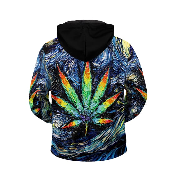 Starry Night Marijuana Leaf Painting Art Cool 420 Zip Hoodie