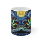 Starry Night Marijuana Leaf Painting Stylish Coffee Mug