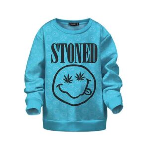 Stoned On Weed Smiley Face Caribbean Blue Kids Sweatshirt