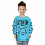 Stoned On Weed Smiley Face Caribbean Blue Kids Sweatshirt