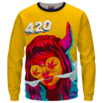 Stoned Girl Smoking Kush Color Splash 420 Marijuana Crewneck Sweatshirt