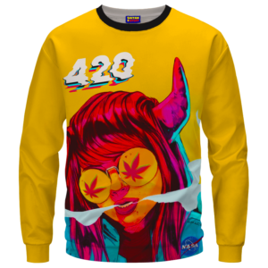 Stoned Girl Smoking Kush Color Splash 420 Marijuana Crewneck Sweatshirt