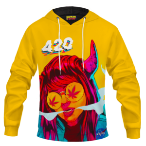 Stoned Girl Smoking Kush Color Splash 420 Marijuana Pull Over Hoodie