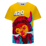 Stoned Girl Smoking Kush Color Splash 420 Marijuana T-Shirt