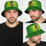 Stoner Rastaman Smoking Weed Joint Green Bucket Hat